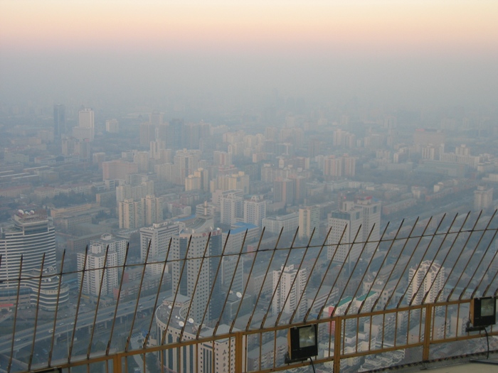 Air Pollution China - View of Beijing from the CCTV Tower observation deck looking northeast