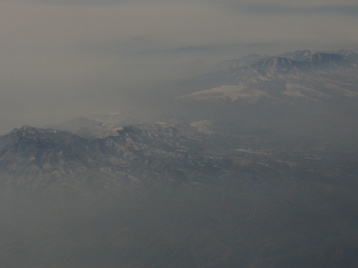 Air Pollution China - View of Mt. Lishanzhen and Henghezhen about 75 miles east of Xian, looking north
