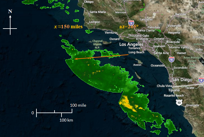 Weather radar coverage over the Pacific Ocean west of Los Angeles