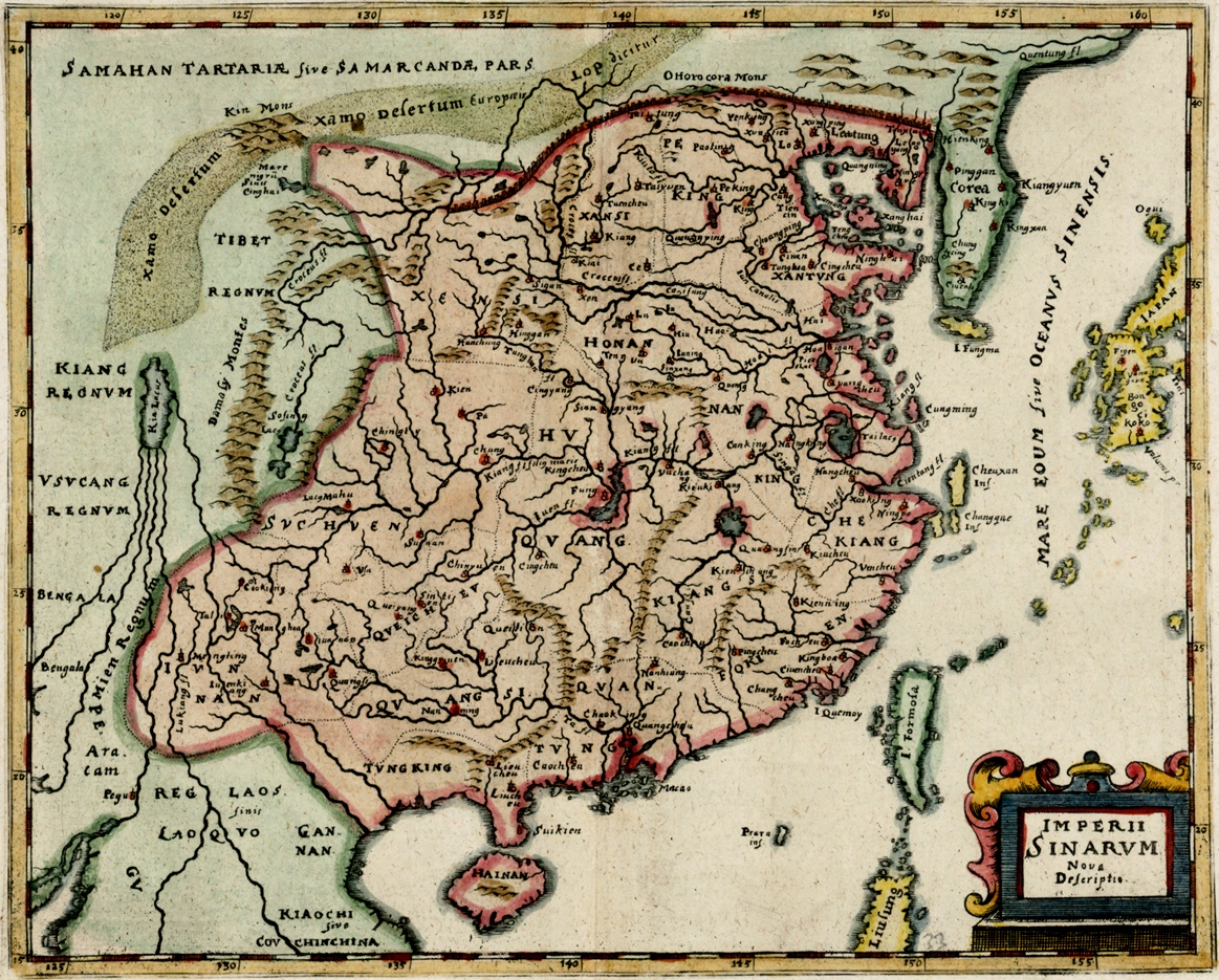 Photo of Cluverius 1650 map titled Imperii Sinarum Nova Descriptio