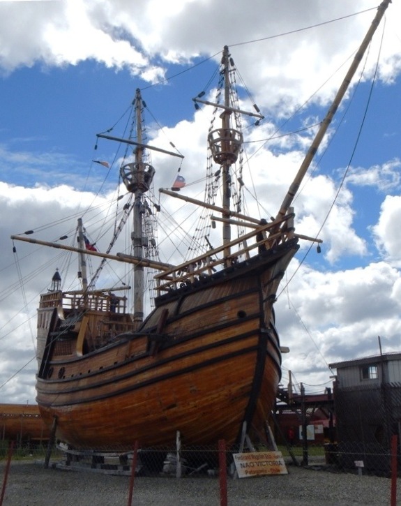 Photo of the sailing ship Nao Victoria replica, and lead vessel in Magellan's fleet of three ships around the world