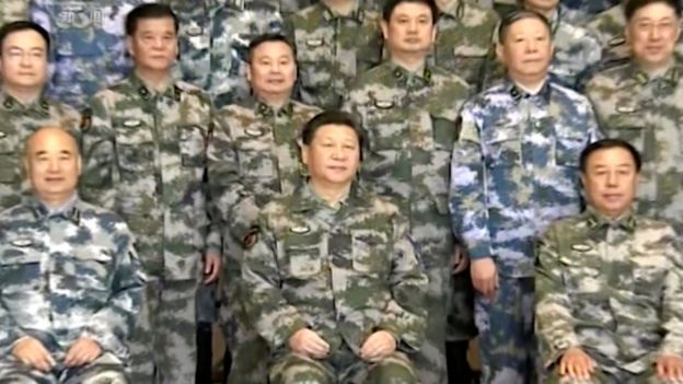 Xi Jinping on 21 Apr 2016 and his self appointment to Commander in Chief of the military's Joint Operations Command Center (BBC, 2016)