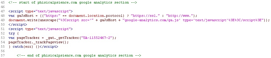 Google Analytics Java script for Phisical Psience ΦΨ, and included on each web page