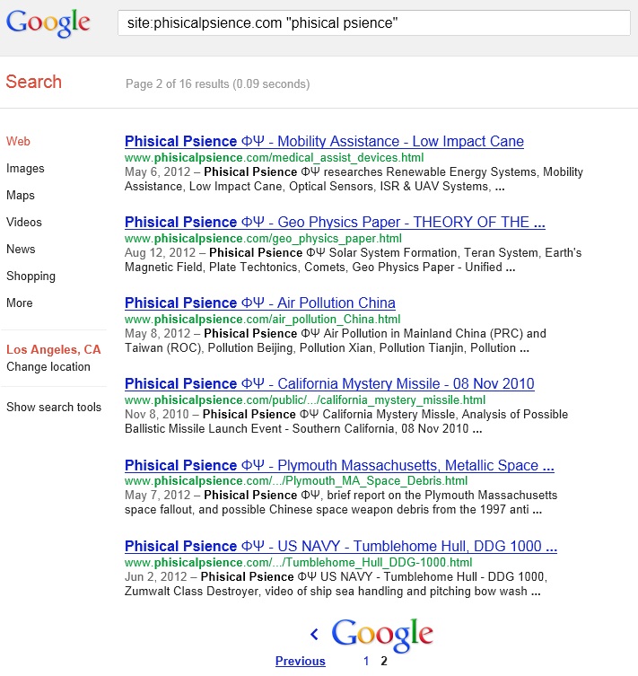 Google Search Result for Phisical Psience ΦΨ as of 16 Sep 2012, last page