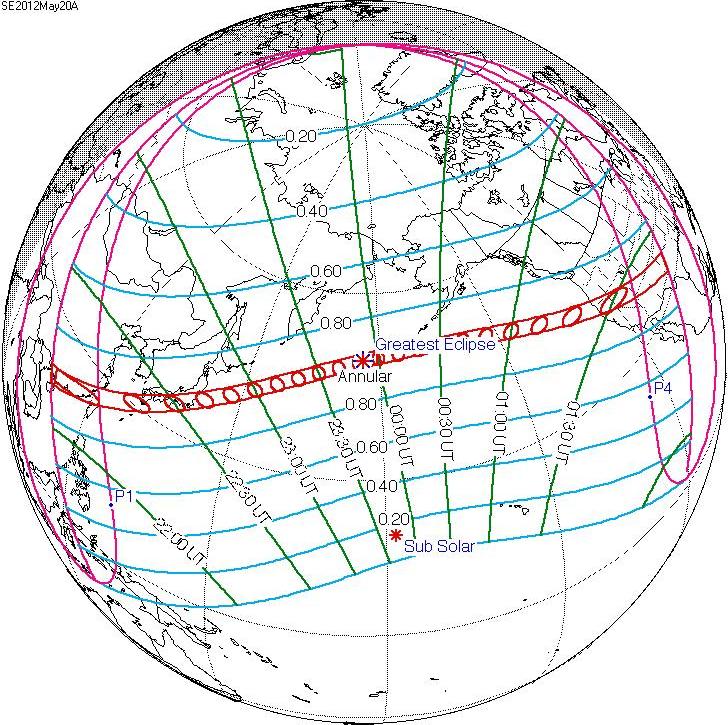 Entire path of the annular eclipse of the Sun