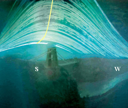 Long duration, multi exposure photograph of the Sun's path from winter solstice to summer solstice or positive declination solargraph