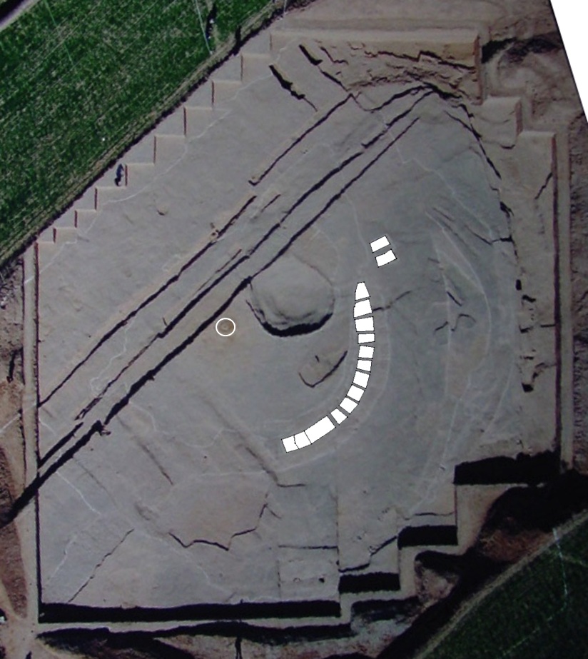 Aerial view of Taosi Solar Observatory, with pillar overlay