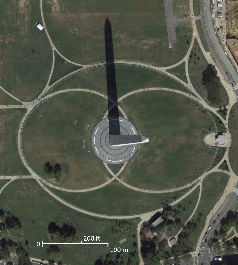 Washington Monument at the center of the 17 acre ellipse